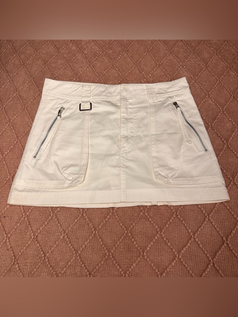 Zara White Mini Skirt Cargo Skort zipper pockets XS Festival party rave bts